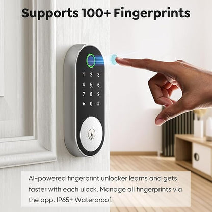 Fingerprint Smart Deadbolt with Keypad – Keyless Entry Lock for Home, Apartment, Office, Airbnb, Rental, Kids & Seniors, App & Code Access, Auto-Lock, Easy DIY Install, Compatible with Alexa & Google