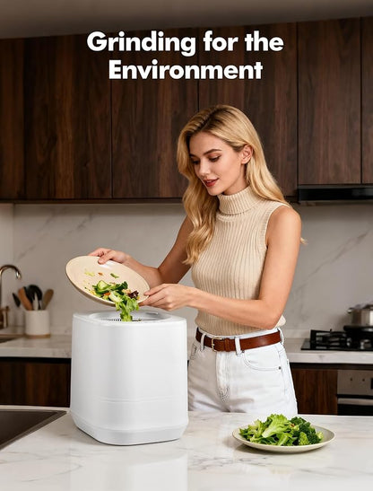 Electric Composter for Kitchen, 4L Countertop Compost Bin with Auto-Cleaning, Smart Home Indoor Food Waste Disposer Machine, Odorless for Kitchen, Low Noise, Transforms Waste in 3-8 Hours(White)