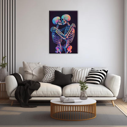 Skeleton Wall Art Kissing Skull Art Poster Skeleton Lover Picture Print On Canvas Abstract Horrible Theme Painting Framed Artwork Living Room Decor(Artwork-3,20"x30")