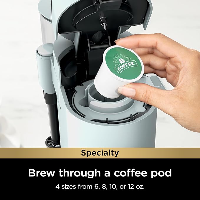 Ninja Pods & Grounds Specialty Single-Serve Coffee Maker, Compatible with K-Cups, Built-In Milk Frother, 6-oz. Cup to 24-oz. Travel Mug Sizes, Iced Coffee Maker, Glacier Blue, PB051GB (Renewed)