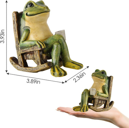 Miniature Frog Garden Statue Gifts Fall Halloween Decorations Fairy Garden Accessories Outdoor Lights Solar Garden Frog Decor Art Housewarming Gift for Patio,Yard,Lawn Ornament,3.89"x2.36"x3.93