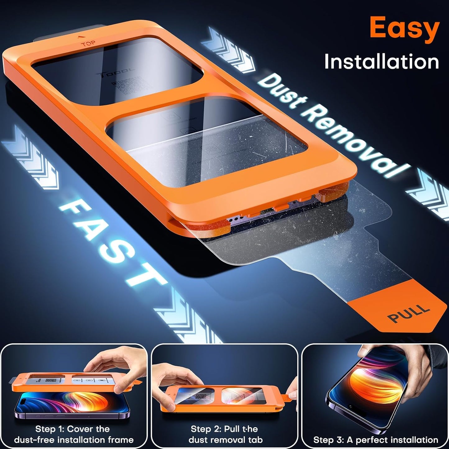 TOCOL for iPhone 14 Pro Max Screen Protector 9H Hardness Military Grade Shatterproof HD Tempered Glass Full Coverage Easy Installation Case Friendly 2 Pack