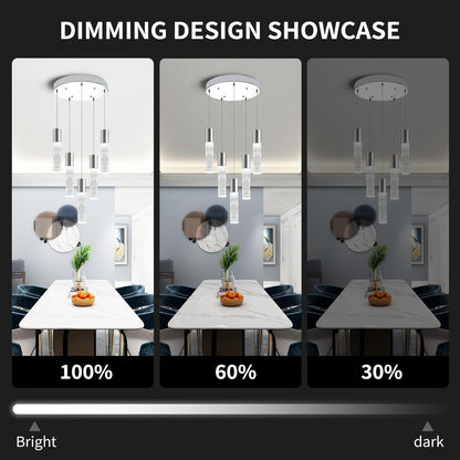 OKELI 5-Light Pendants Light for Kitchen Island Dining Room, 6000K Bubble Crystal Modern LED Kitchen Hanging Lights, 30W Chrome Pendant Lighting Fixture, Round