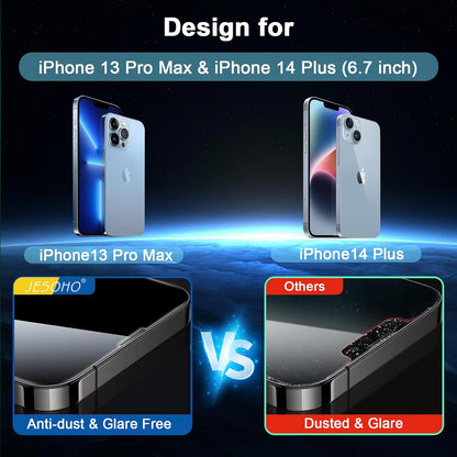 Screen Protector for iPhone 13 Pro Max/14 Plus [6.7 Inch], Colorless Anti-Blue Light Tempered Glass Films, Eye Protection,9H Hardness, No Bubbles, Case Friendly Easy Installation Kit, 2 Pack