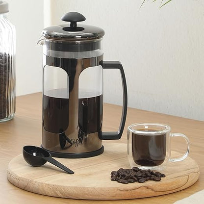 Mr. Coffee Daily Brew French Press Coffee Maker, 30-Ounce Glass Carafe with High Heat Resistant Durable Borasilicate Glass & Gunmetal Frame and Plunger, Includes Coffee Scoop