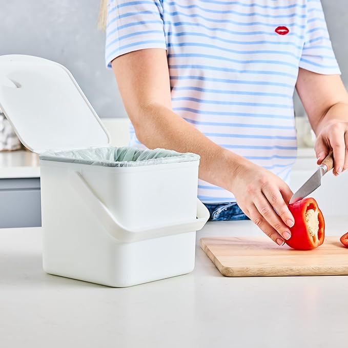 Minky Homecare Kitchen Compost Bin – Countertop Food Waste Caddy with Easy Wipe Clean Interior – Made in The UK - 3.5L (0.9 gal.) (White)