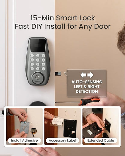 DESLOC C100 Keyless Entry Door Lock with Keypad, Smart Deadbolt Lock for Front Door with 2 Keys, Auto Lock, Easy Installation, 100 PIN Codes, IP54 Waterproof, BHMA Grade 3, Nickel