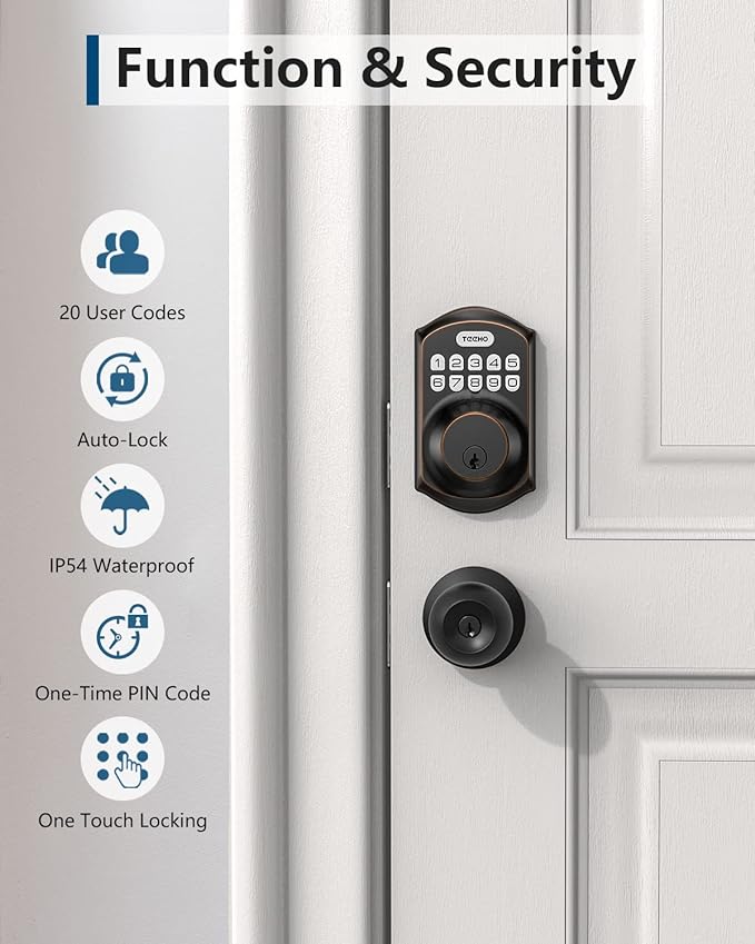 TEEHO TE001 Keyless Entry Door Lock with Keypad - Smart Deadbolt Lock for Front Door with 2 Keys - Auto Lock - Easy Installation - Oil-Rubbed Bronze
