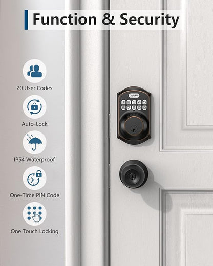 TEEHO TE001 Keyless Entry Door Lock with Keypad - Smart Deadbolt Lock for Front Door with 2 Keys - Auto Lock - Easy Installation - Oil-Rubbed Bronze