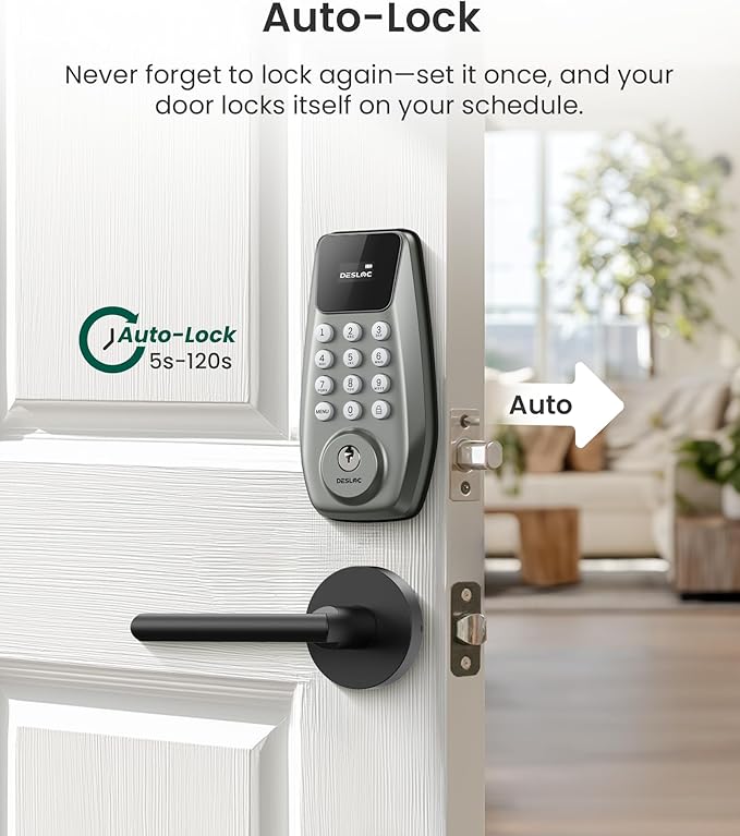 DESLOC C100 Keyless Entry Door Lock with Keypad, Smart Deadbolt Lock for Front Door with 2 Keys, Auto Lock, Easy Installation, 100 PIN Codes, IP54 Waterproof, BHMA Grade 3, Nickel