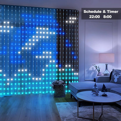 echosari Curtain Lights Plug in, 400 LED Smart Curtain Lights 6.6 x 6.6ft with APP & Remote RGB & IC DIY Pattern Music Sync for Bedroom Backdrop Decor