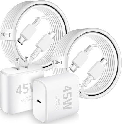 45W USB C Charger for Samsung Charger Fast Charging,Super Fast Android Phone Charger,2Pack Type C Chargers Block Long 10FT Type C Charging Cable for SamsungGalaxy S25 Ultra/S25/S24+/S23/S22+/S21/S20