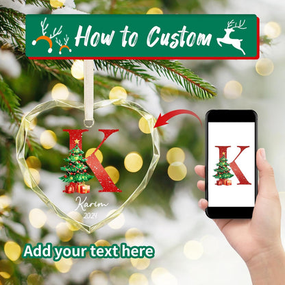 Personalized Christmas Ornaments with Initial Name, Acrylic Custom Monogram Initial A-Z Christmas Ornament 2025 for Kids Family Friends, Customized Letter Name Ornaments for Christmas Tree Decorations