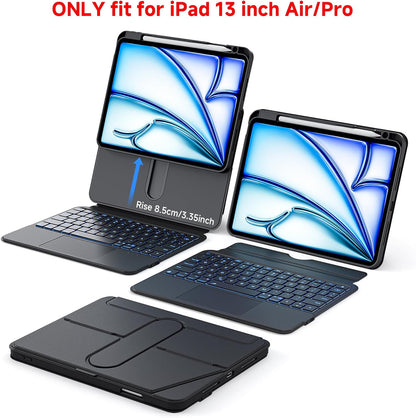 ONLY fit for iPad 12.9 inch Pro 6/5/4/3rd Gen & 13 inch iPad Air (2025 M3, 2024 M2) Case with Detachable Keyboard Trackpad, 360 Rotate Cover Pencil Holder 12 Shortcut Key 7 Color Backlit, Black