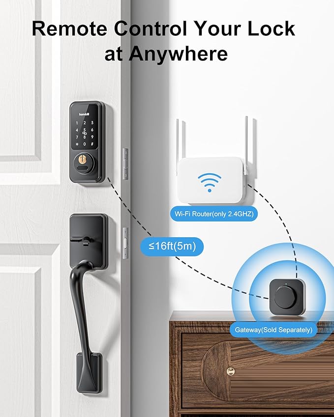 Smart Keyless Entry Door Lock with Handle, Hornbill Front Door Lock Set, Keypad Code Deadbolt with Lever, Digital Touchscreen via Alexa/Bluetooth/Keyfob/Key