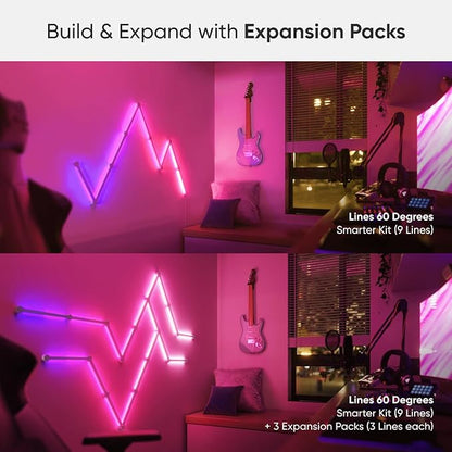 Nanoleaf Lines Smart LED Wall Lights, Music & Screen Sync RGBW Light Bar with 16M+ Color, WiFi Wall Lights Work with Alexa & Google Assistant for Gaming and Home Decor, 60 Degree Smarter Kit 15 Lines