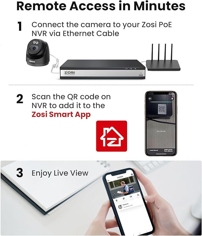 ZOSI C220 16CH 4K PoE Home Security Camera System, 16 Channel 4K 8MP NVR with 4TB HDD for 24/7 Record, 14 x 4MP(1440p) QHD 2.5K Dome IP Cameras Outdoor Indoor, Smart AI Human Detection, Two-Way Audio