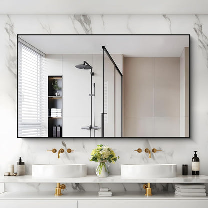 Black Bathroom Mirror for Wall, 30x50 Inch Rectangle Mirrors with Metal Frame, Modern Vanity Wall Mirror Decor for Bathroom Living Room, Entryway Hangs Horizontal or Vertical