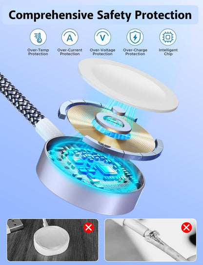 Short 8inch 3 in 2 USB C Cable for Apple Watch Charger iPhone Charger USB C Multi Fast Charging Cable Compatible with iWatch Ultra/SE/10/9/8/7/6/5/4/3/2/1 & iPhone 16/15/14/13/12/11/Galaxy S23