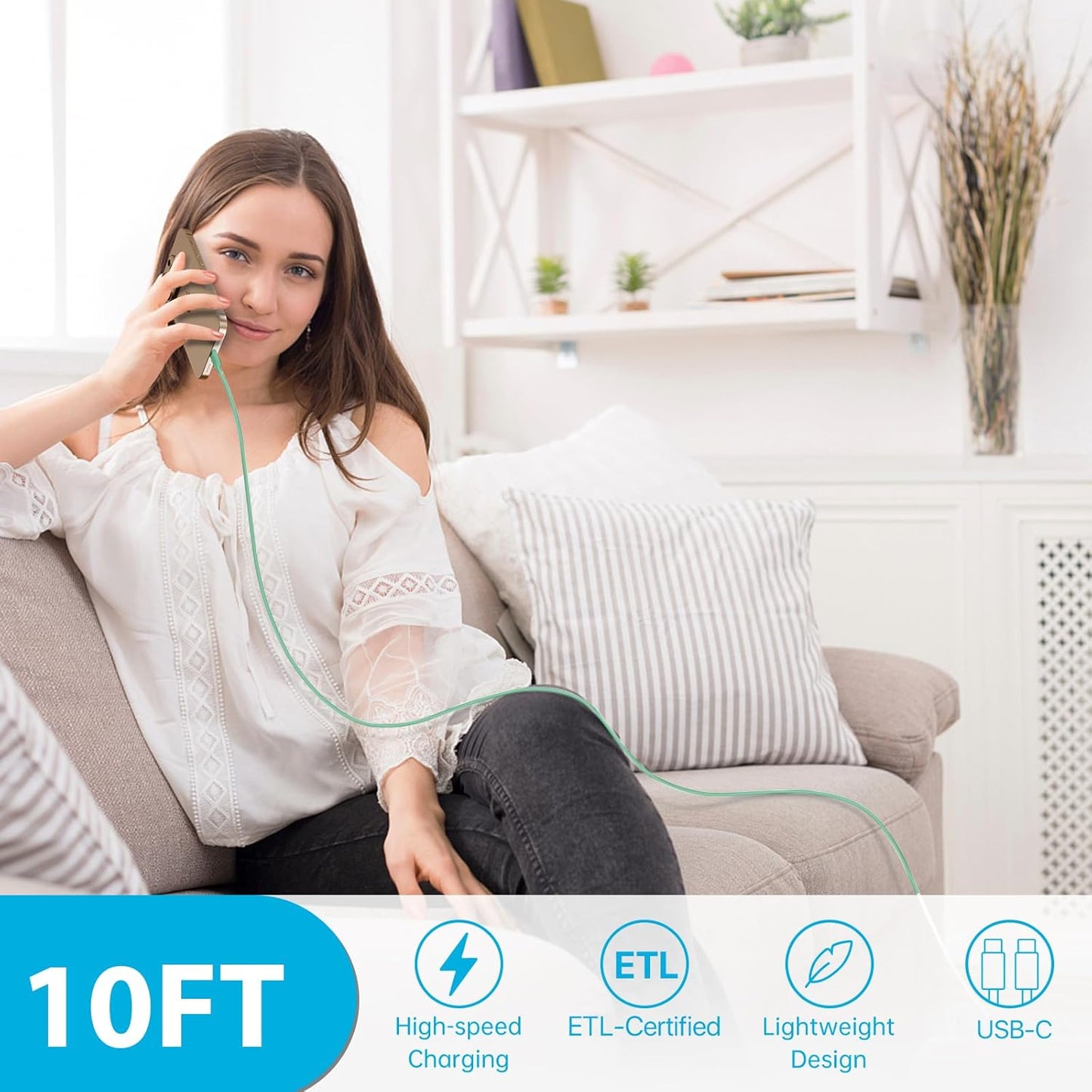 Phone 15 Pra Max Charger Fast Charging,30W USB C Phone 15 Fast Charger Block &10FT Long Type C Cable Cord for Phone 15/15 Pro Max/15 Pro/15 Plus/Pro 12.9/11 inch,S24 Ultra,Green