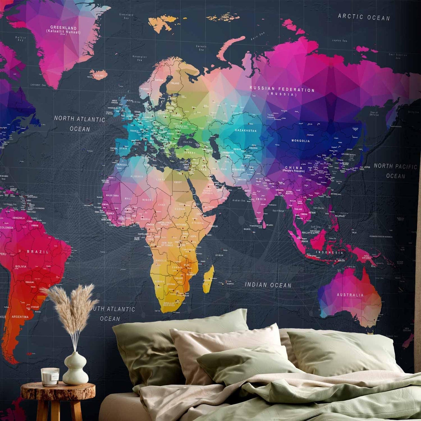 artgeist Wall Mural World Map 135"x101" - XXL Peel and Stick Self-Adhesive Wallpaper Removable Large Sticker Foil Wall Decor Print Picture Image Design Map of The World k-A-0126-a-a