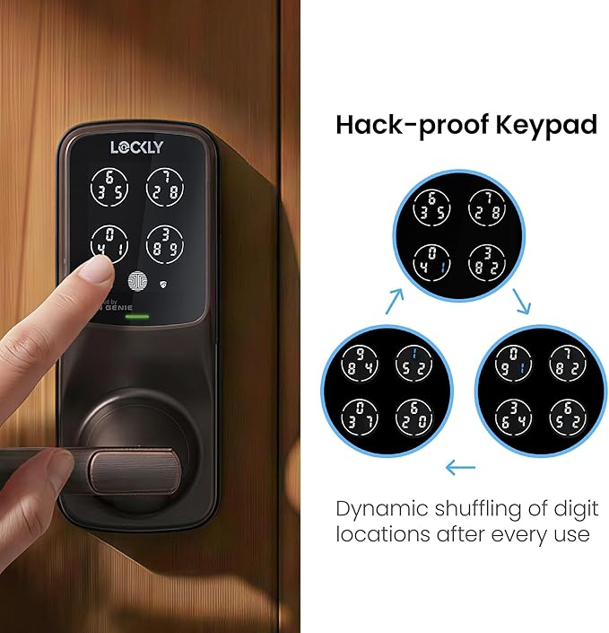 Lockly Secure Pro Smart Lock Wi-Fi, Keyless Entry Digital Keypad Door Lock, 3D Biometric Fingerprint Sensor Front Door with Handle, Voice Control & Auto Lock - Latch Edition