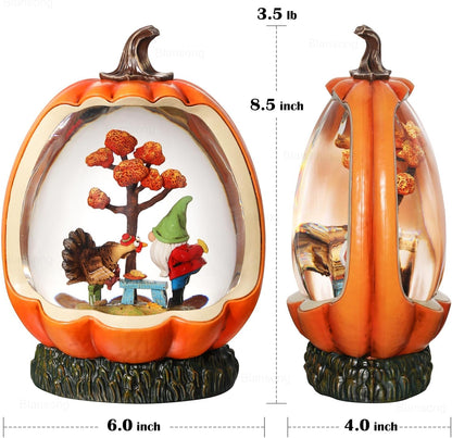 Fall Snow Globe Pumpkin Fall Decorations for Home Gnome Turkey Swirling Glitter Timer Thanksgiving Gift Autumn Harvest Fall Decor