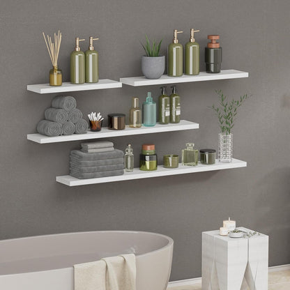 SAUMONIERES Floating Shelves 8 Inch Deep Solid Wood Wide Wall Shelf Set of 2 Wall Mounted for Bedroom Bathroom Living Room Kitchen, 24 Inch White