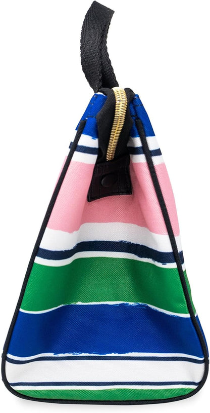 kate spade new york Cute Lunch Bag for Women, Large Capacity Lunch Tote, Adult Lunch Box with Silver Thermal Insulated Interior Lining and Storage Pocket, Ocean Stripe