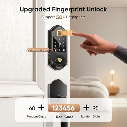 Fingerprint Smart Front Door Lock Set, Keyless Entry Door Lock with Handle, Smart Door Locks, Front Door Handle with Keypad and Deadbolt, APP Control, Touchscreen, Oil Rubbed Bronze