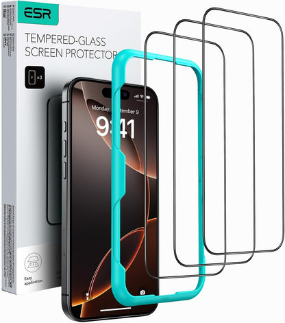 ESR 3 Pack for iPhone 16 Pro Screen Protector, [9H Hardness] [Military Grade Shatterproof] Tempered Glass Film with Easy Installation Tool, HD Clear, Scratch Resistant