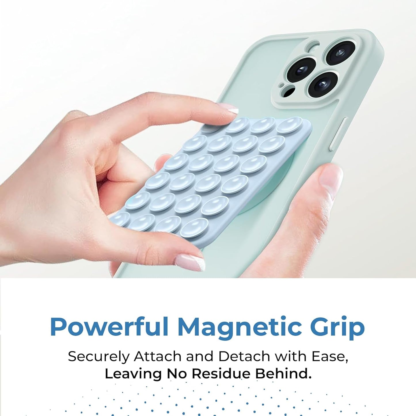 Sucky Upgraded Magnetic Suction Cell Phone Grip for MagSafe Case, Silicone Octo Cup Buddy Holder, Durable Magnet Phone Accessory for iPhone and Android (Blue)