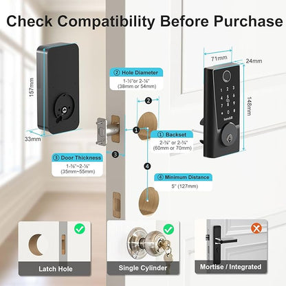 Hornbill WiFi Smart Locks for Front Door: Keyless Entry WiFi Keypad Deadbolt Lock, Compatible with Alexa, Remote Control, Fingerprint Password Unlock, Auto Lock, Built-in Wi-Fi (2.4Ghz)