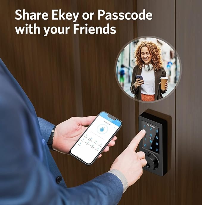 GEONFINO Smart Door Lock Keyless Entry Door Lock with Handle, Black Fingerprint Lock, Smart Deadbolt for Home, Apartment