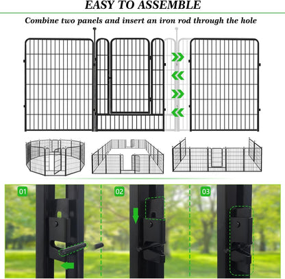 Decorative Black Metal Fencing Garden Fence with Gate, 45ft(L) 40in(H) 20 Fence Panels No Dig Fence Rustproof Animal Barrier Fence Temporary Dog Panels Fencing Outdoor