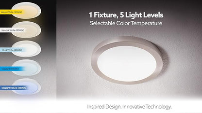 Feit Electric 15in Round Flat Panel LED Ceiling Fixture, 5 Selectable Color Temperatures (3000K-6500K), Ultra-Slim Design, Dimmable, 1650 Lumens, 50,000-Hour Lifetime, 74212/6WY