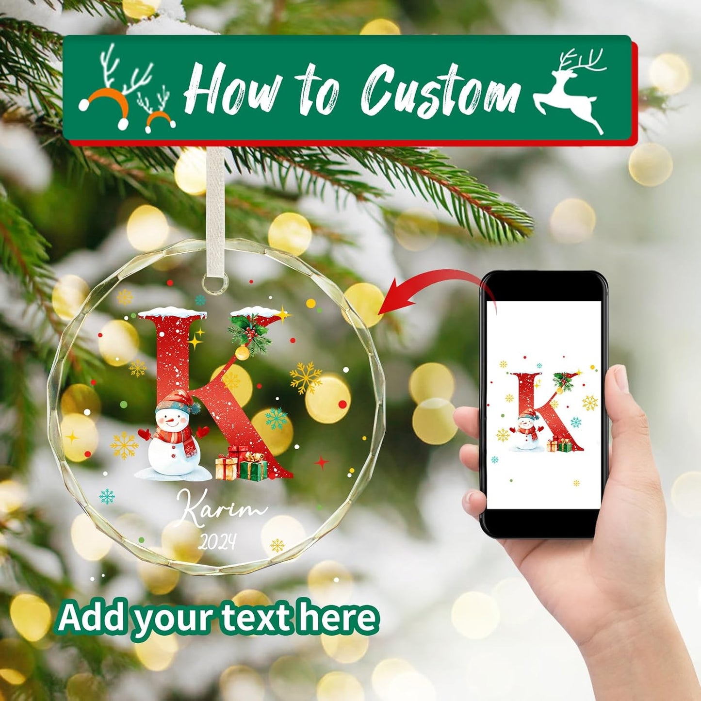 Personalized Christmas Ornaments with Initial Name, Acrylic Custom Monogram Initial A-Z Christmas Ornament 2025 for Kids Family Friends, Customized Letter Name Ornaments for Christmas Tree Decorations