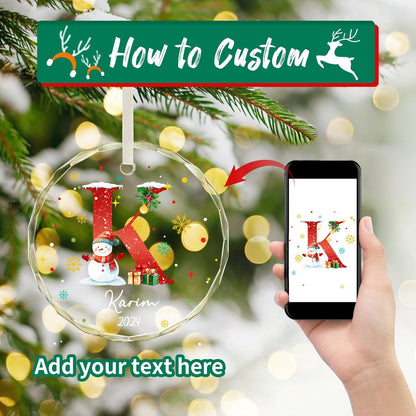 Personalized Christmas Ornaments with Initial Name, Acrylic Custom Monogram Initial A-Z Christmas Ornament 2025 for Kids Family Friends, Customized Letter Name Ornaments for Christmas Tree Decorations