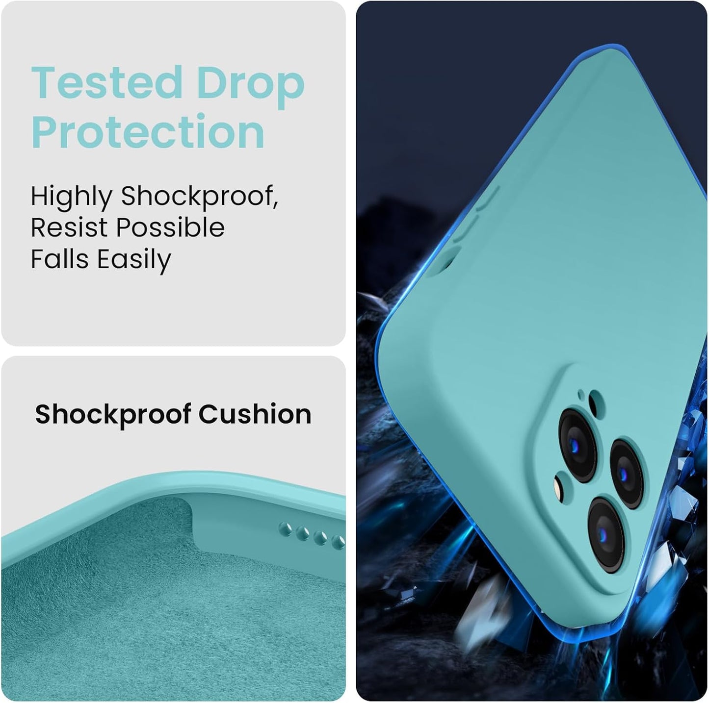 FireNova Designed for iPhone 13 Pro Max Case, Silicone [Camera Protection] Phone Case with [2 Screen Protectors], Soft Anti-Scratch Microfiber Lining Inside, 6.7 inch, Sea Blue