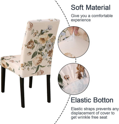JQinHome Pattern Chair Covers for Dining Room Set of 6, High Stretch Removable Washable Parsons Chair Slipcover for Home Party Hotel Wedding Ceremony (Peony Flower,6PCS)