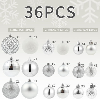 LANGXUN 36pcs Silver Christmas Tree Decorations Balls, Bolas De Navidad, 2025 Christmas Decor, Indoor Outdoor Shatterproof Christmas Ornaments, Xmars Party Wedding Suppiles