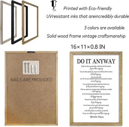 Do It Anyway Mother Teresa Wall Art Decor 16x11 Inch Wooden Framed Wall Hanging Sign (Wood)