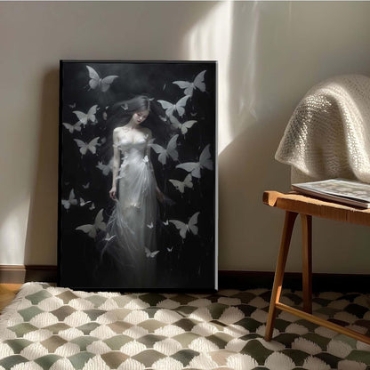 JFHCQJPK Vintage Gothic Feminine Canvas Wall Art Print Butterfly Poster Moody Female Wall Art Retro Artwork Dark College Decor for Home Bedroom8x12in Metal blackFramed