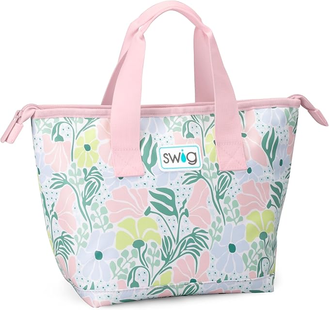 Swig Life Lunchi Lunch Box, Waterproof and Insulated Lunch Box for Women with Wide Bottom, Zipper Closure, Back Pocket and Top Handle in Garden Party