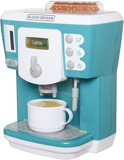 BLACK+DECKER Junior Coffee Maker Role Play Pretend Kitchen Appliance for Kids with Realistic Action, Light and Sound - Plus Toy Coffee Mug for Imaginary Brewing Fun