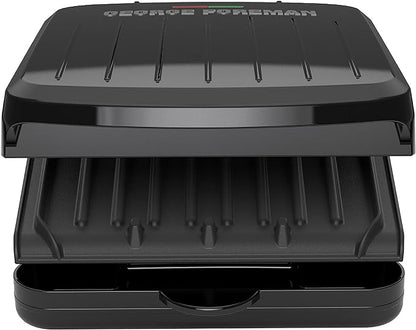 George Foreman Compact 2-Serving Electric Indoor Grill and Panini Press for 1–2 People, Classic Plates, Black