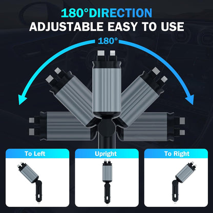 Car Charger with Starlight, 66W USB C Fast Car Chargers Adapter, 4 in 1 Retractable Car Charger with 2 USB Ports Car Phone Chargers for iPhone 16/15/14/13/12/11 and for Android (Dark Grey)