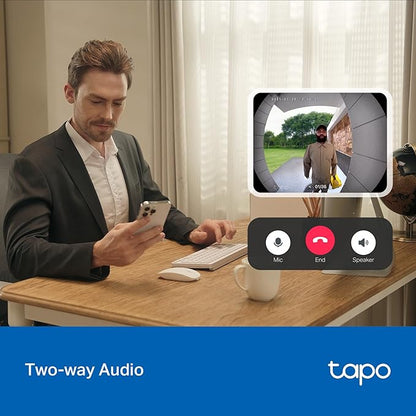 Tapo 2K Wired Smart Video Doorbell - 160° Ultra-Wide View, Person Detection, 2-Way Talk, Ring Call, Night Vision, Subscription-Free Local Storage or Optional Cloud, Compatible with Alexa, D205