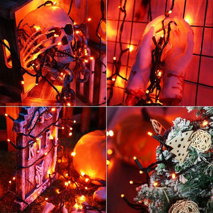 Brizled Orange Halloween Lights, 33ft 100 LED 5mm Wide Angle Orange Halloween String Lights, 120V UL Certified Connectable Mini Amber Light String for Tree Party Home Indoor Outdoor Decor, Black Wire
