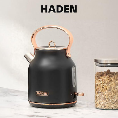 Haden Heritage 1.7 Liter Stainless Steel Electric Kettle, Hot Water Tea Kettle with 360-Degree Base and Auto Shutoff, Black & Copper